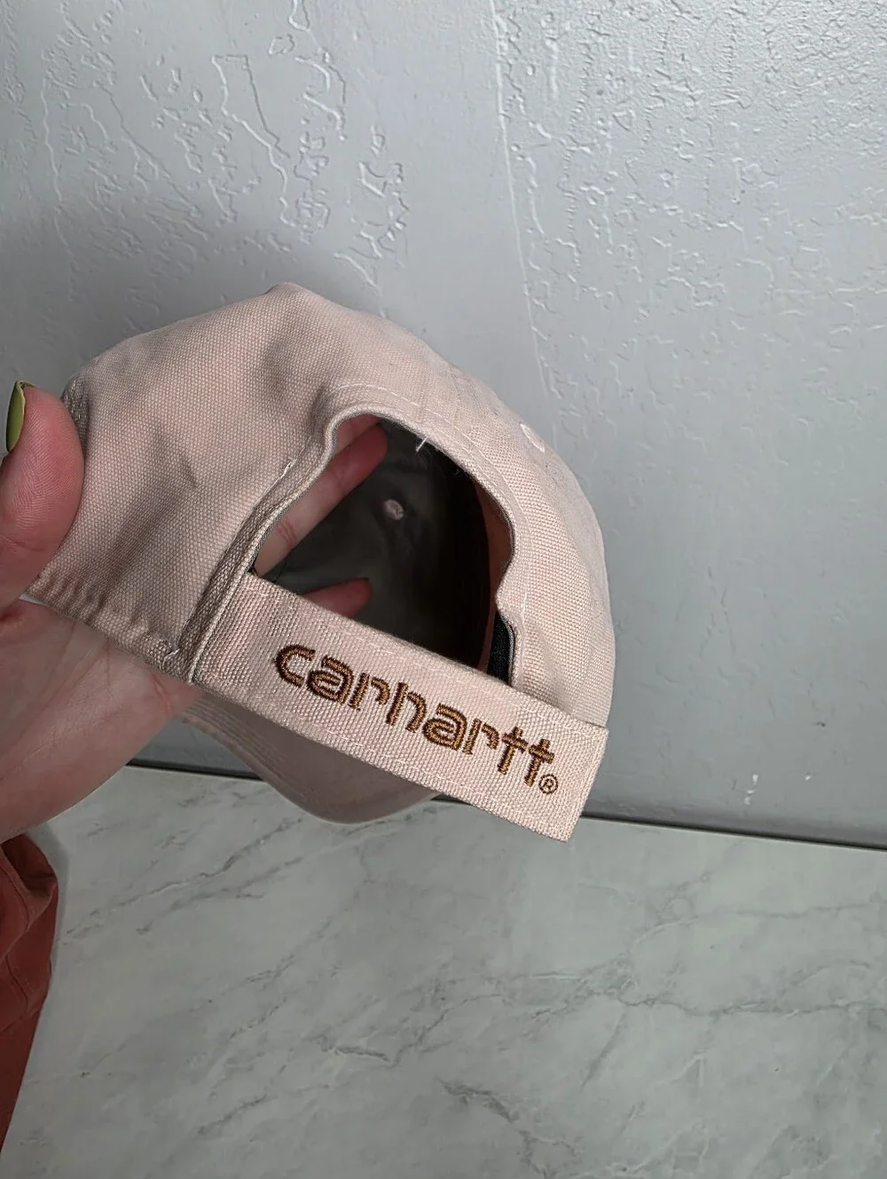 Carhartt Light Pink Canvas‎ Strapback Hat with Leather Patch